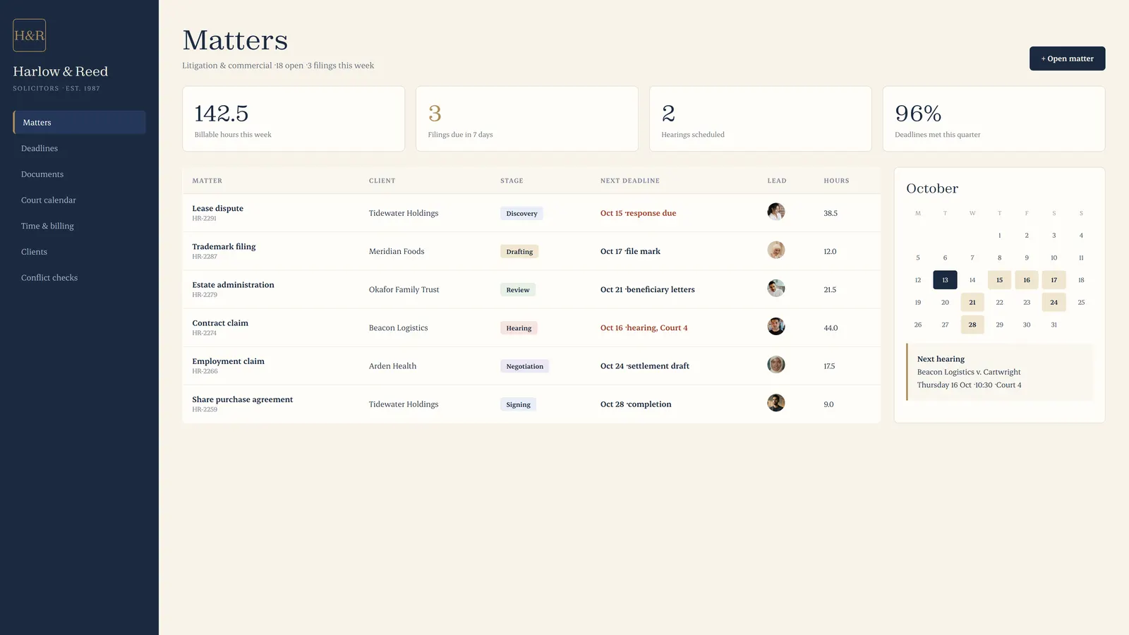 Example workspace for a law firm