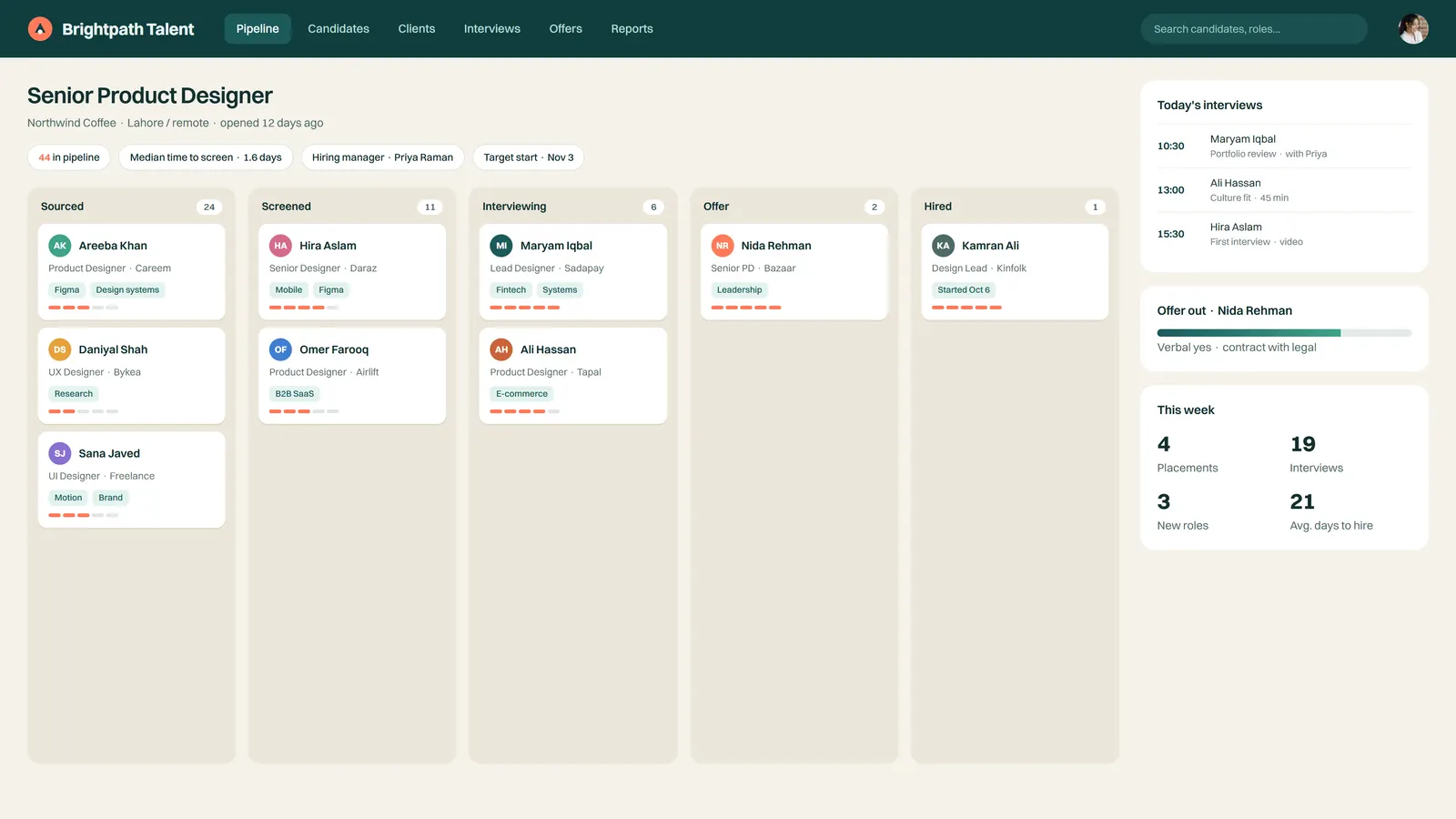 Example workspace for a recruiting agency