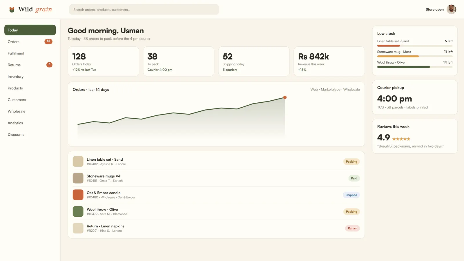 Example workspace for an online store
